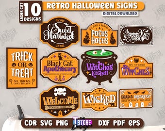 3d Retro Halloween door signs laser cut bundle, Halloween door hanger svg, vintage layered sign, spooky wall art svg, Happy Halloween svg