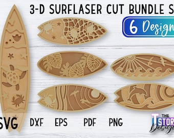 3d Surf SVG Bundle | Wood Laser Cut | 3D Surf board signs bundle | summer layered sign lasercut | tropical SVG | hanging summer wall art