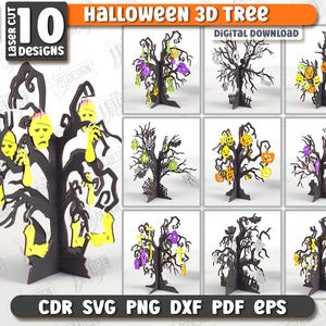3d Halloween trees laser cut bundle, Halloween stands svg, spooky tree shelf sitter svg, dead halloween tree svg, haunted tree laser cut