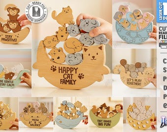 3d animals balancing game laser cut bundle, kids board game, montessori game, wooden balance board game, educational toy, kids laser cut