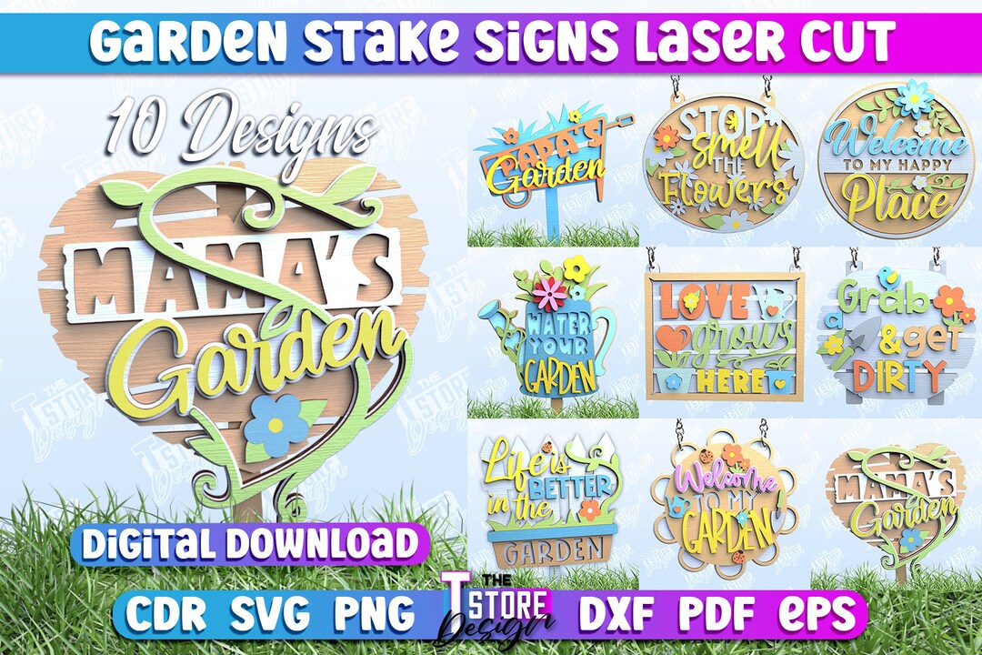 Sign Stake Svg Garden Stakes Signs Laser Cut Bundle | 3D Plants Stakes SVG Design ...
