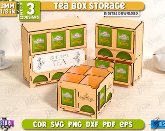 3D Teeboxen Aufbewahrung Laser Cut Bundle, Teebeutelspender, Holz Tee Box, Teebeutel Aufbewahrung, Teebeutel Organizer, Aufbewahrung und Küchen Dekor