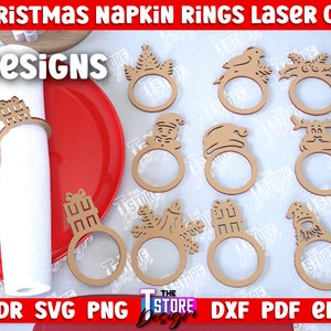 Weihnachten Serviettenringe Laser Cut Bundle, Weihnachten Serviettenringe SVG, Santa Laser Cut, digitale Dateien, Serviettenring Weihnachten Glowforge, v.2