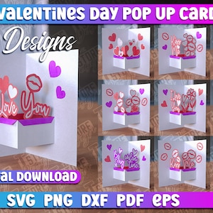 Carte pop-up de la Saint-Valentin SVG | Lot SVG papier découpé amour | Carte pop-up coeur Saint-Valentin | Carte de Saint-Valentin coeur pop-up SVG