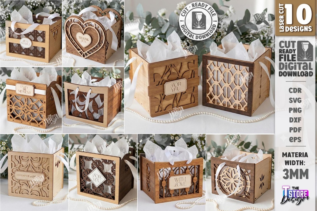 3d Mini Wooden Gift Boxes Laser Cut Bundle, Personalized Gift Boxes Svg ...