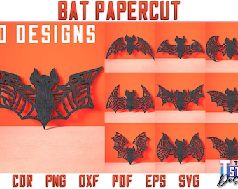 Bat Papercut SVG Bundle | Paper Crafts | Halloween Bat SVG | Spooky Paper Bat