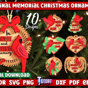 3D-Kardinal-Denkmal-Weihnachtsschmuck Laser Cut Bundle, Kardinal-Weihnachtsrunde Ornament, Weihnachtsverzierung SVG, CNC-Dateien, roter Vogel