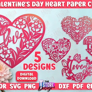 Pacote SVG de coração de corte de papel para o dia dos namorados, corte de papel 3D para o dia dos namorados, arquivos de corte a laser para o dia dos namorados, corte de papel em forma de coração, coração de renda para o dia dos namorados