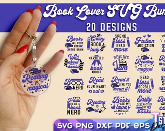 Book Lover Keychain SVG Bundle  | Reading SVG | Book Lover Quotes SVG Design