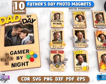 Vatertag Foto Magneten Laser Cut Bundle, Kühlschrank Foto Magnet SVG, Vatertagsgeschenk, Geschenk für Opa, bester Vater aller Zeiten, Kinder Foto SVG