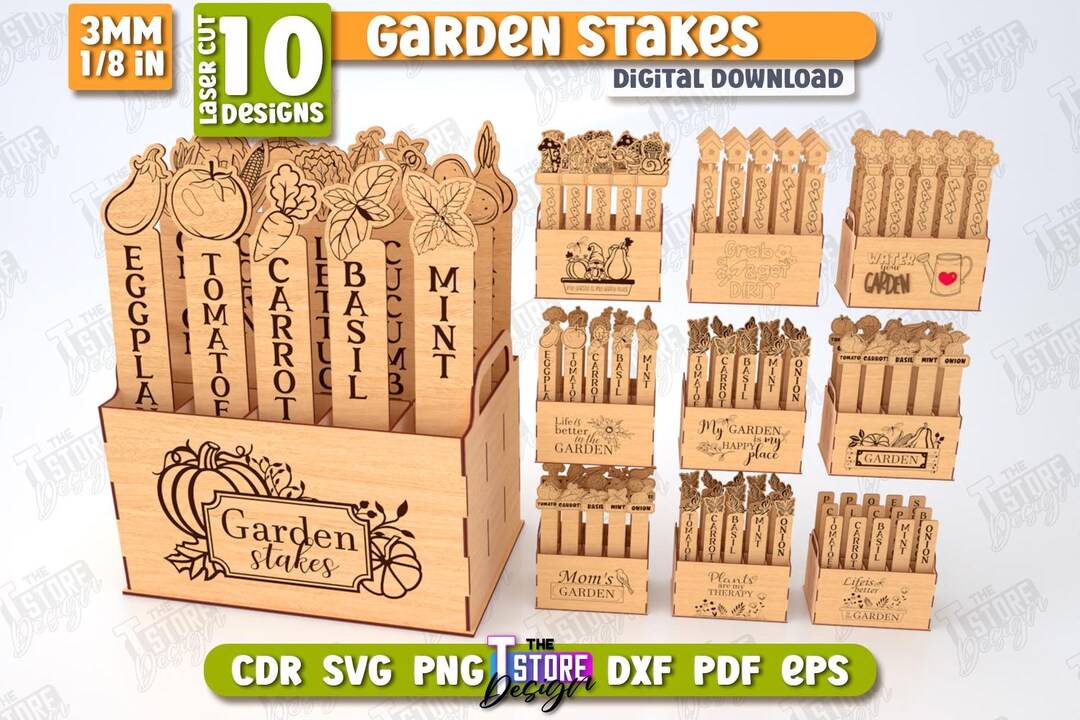 Sign Stake Svg Garden Stakes Laser Cut Bundle, 3D Garden Stakes Holder SVG, Wooden ...