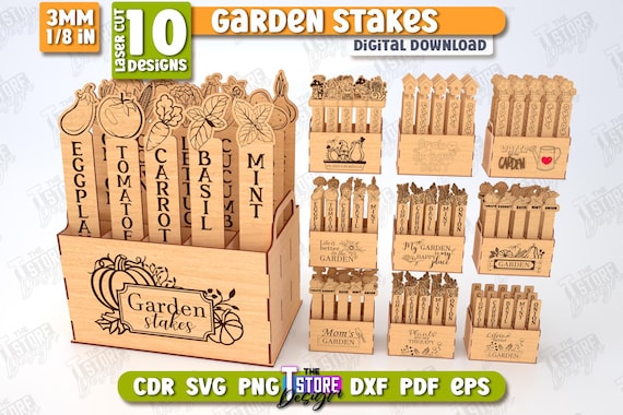 Garden Stakes Laser Cut Bundle, 3D Garden Stakes Holder SVG, Wooden Plant Markers SVG, Garden Decor, Garden Signs, Vegetable Name Markers