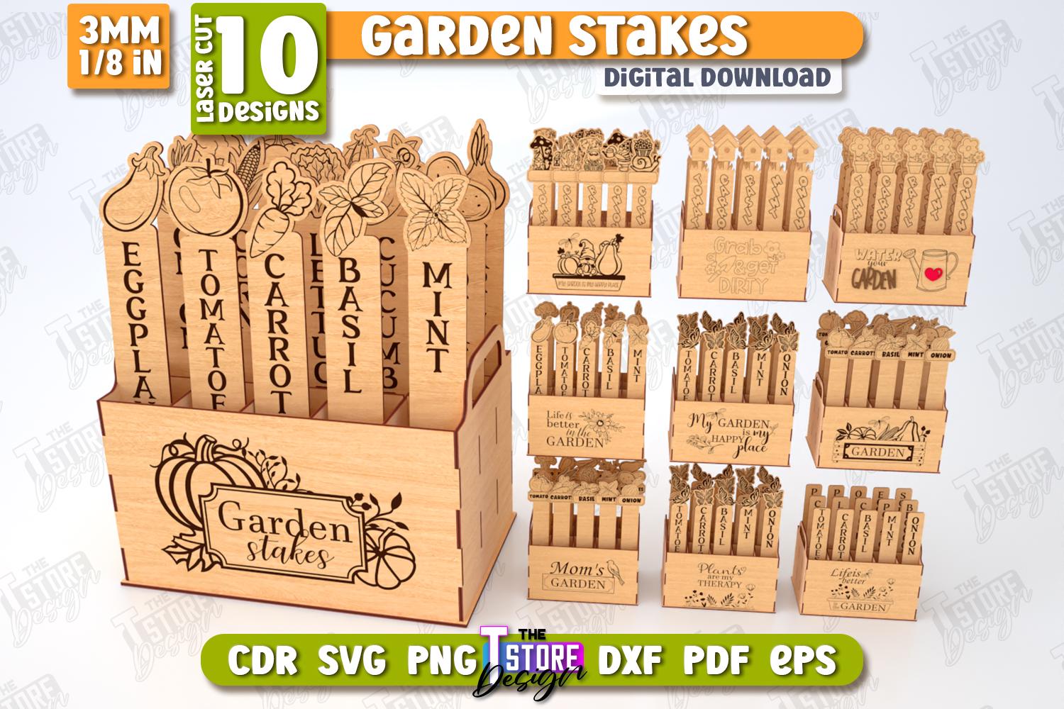 Stake Names Garden Stakes Laser Cut Bundle, 3D Garden Stakes Holder SVG, Wooden ...