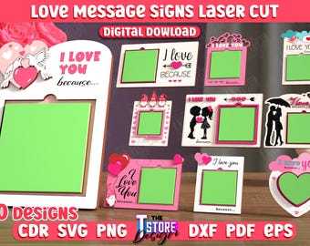 Love Message Signs Laser Cut Bundle, Valentines Day Note Pad Lasercut, Couples Sticky Note Holder Files, Personalized Appreciation Gifts