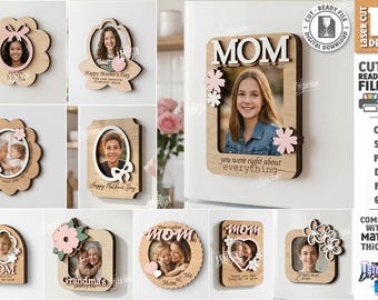 3D Mother's Day Mini Photo Frame Laser Cut Bundle, 10 Magnet Laser Cut Files, Mom Fridge Magnet Frames, Funny Mother's Day Gift, Mom Quotes
