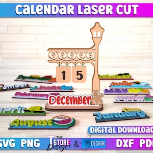 Calendar Laser Cut SVG Bundle, 3D Calendar Laser Cut, Eternal Calendar Glowforge, Wooden Calendar Laser Cut, Boho Engravings, Shelf Sitter