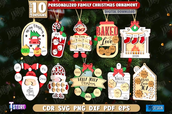 3d Personalized Christmas family tree ornament lasercut bundle, family gift ornament, Xmas family name ornament svg, custom family ornament