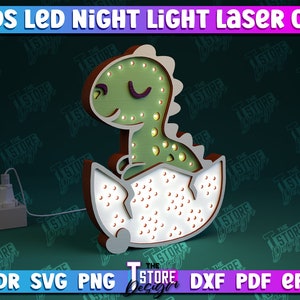 Kids Wooden Led Night Lamps Bundle | 3D Animals Led Light Box Lasercut | Dino Baby Night Light Lamp Lasercut | Baby Room Decor | Kid Room