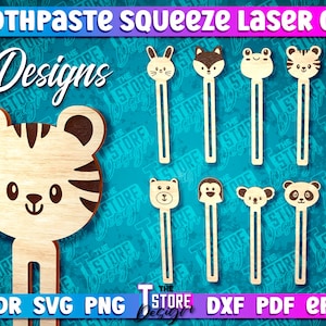 Zahnpasta Squeezer SVG | Zahnpasta Squeezer Laser Design | Tiere Zahnpasta Spender | Laser Zahnpasta Roller | Kinder Design