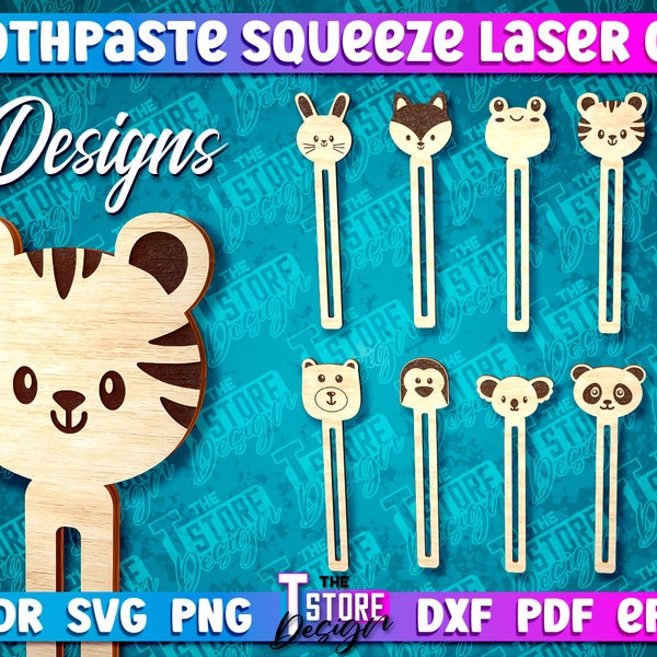 Tandpastaknijper SVG | Tandpastaknijper Laserontwerp | Dieren Tandpasta Dispenser | Lasertandpastaroller | Ontwerp voor kinderen