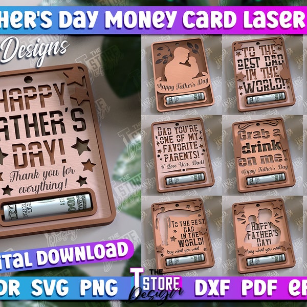 Lot de cartes postales découpées au laser pour papa, porte-monnaie pour la fête des pères, tirelire 3D pour papa découpé au laser, porte-billets pour grand-père, porte-monnaie pour cadeau papa