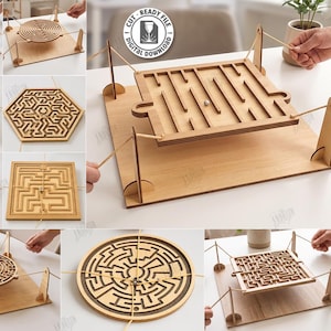 Labyrinth Balance Game SVG - Wooden Maze Puzzle Laser Cut - Marble Dexterity Board - Family Challenge Game svg