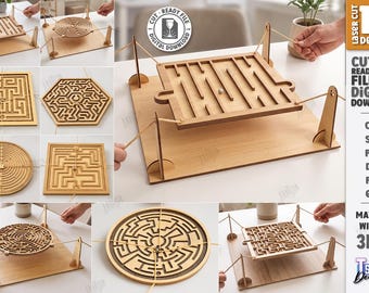 Labyrinth Balance Game SVG - Wooden Maze Puzzle Laser Cut - Marble Dexterity Board - Family Challenge Game svg