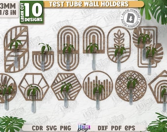 3D Reagenzglas-Wandhalter Laser geschnitten Bundle, Boho hängende Wand Pflanzenanzeige, Wandbehang-Vermehrungsstation, Boho Reagenzglas-Halter svg