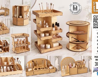 Makeup Organizer SVG - Laser Cut Cosmetic Storage Box - Beauty Organizer Brush Holder Vanity Storage Display svg
