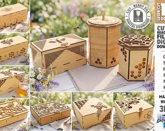 Honey Storage Box SVG - Laser Cut Bee Box - Wooden Honey Gift Box - Beekeeper Keepsake Box - Decorative Storage svg