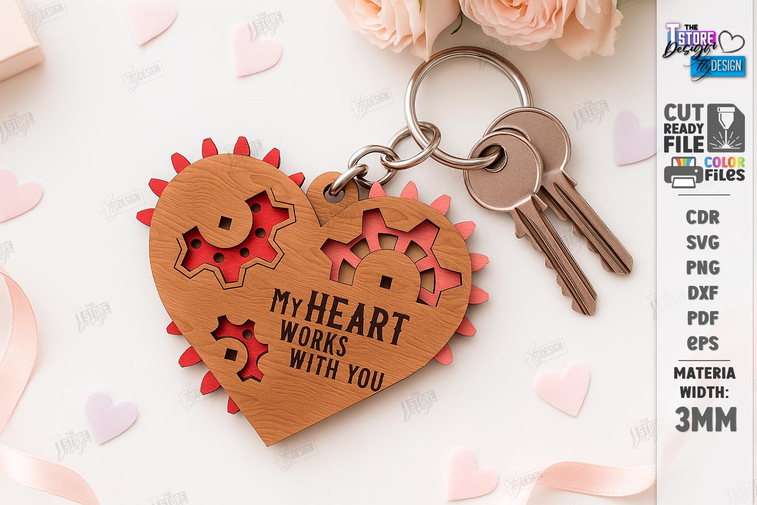 3d Mechanical Heart Keychain Bundle, Valentines Day Spinning