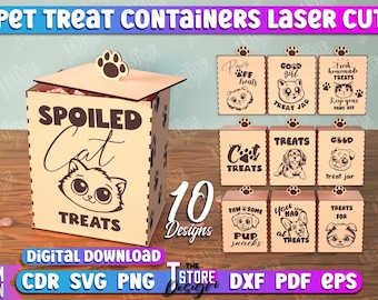 3D Pets Food Containers Laser Cut Bundle, Wooden Food Holder, Pet Treats Boxes Laser Cut, Cat and Dog Food Storage Box, Laser Cut Boxes