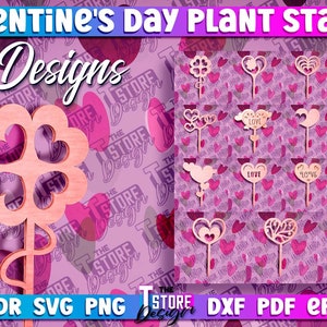 Valentine&#39;s Day Plant Stakes Laser Cut | Heart Laser SVG Design | Laser Cut Files | Love Flower Stakes Design