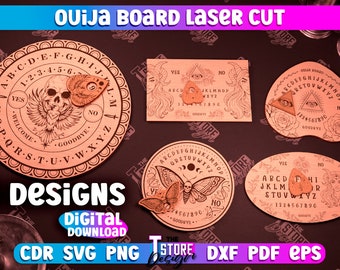 Ouija Brett Laser Cut Bundle, Spirit Board Tisch Laser Cut, Halloween spirituelle Holzbrett, Mystisches Laser Cut Design, Withy Gravur