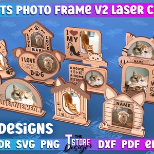 Pets Photo Frame Laser Cut Bundle | Dog Photo Frame SVG Design | Cat Laser Cut Files | Personalized pet frame | CNC Files v.2