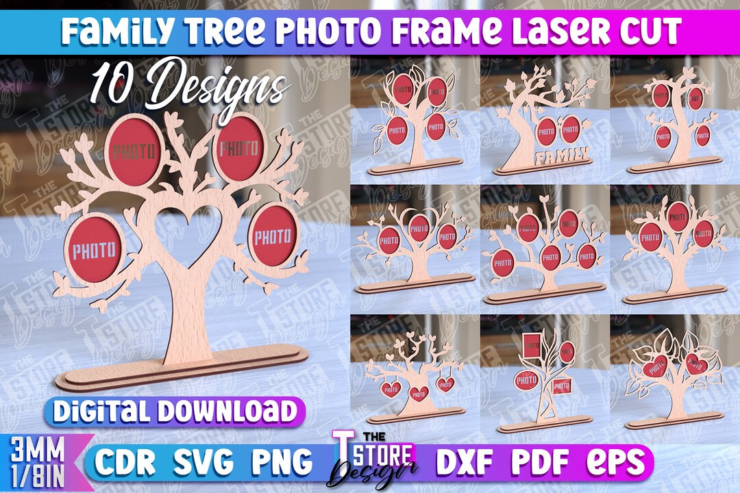 Family Tree Photo Frame Laser Cut SVG Bundle | Family Photo Frame SVG ...