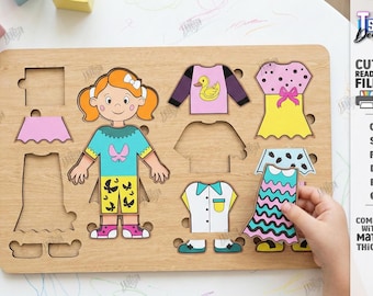 3d girl dress up doll puzzle laser cut files, Montessori puzzle toy, human body puzzle, kids puzzle, educational toy, dress up game lasercut