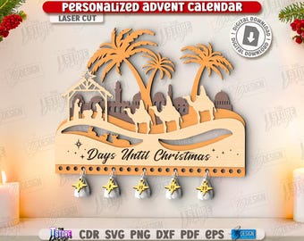 3D kerst gepersonaliseerde kerststal adventkalender lasergesneden, familie adventskalenders, kerstdorp lasergesneden, dagen tot kerstmis svg