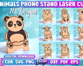 Phone Stand Laser Cut SVG, Cell Phone Stand Bundle, Animal 3D Laser Phone Holders, CNC File, Animals Laser Cut, 3d Laser Cut, Home Decor