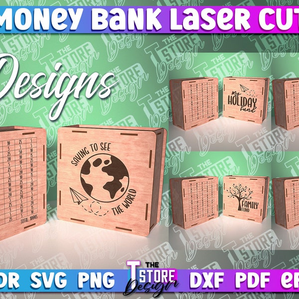 Drewniana skarbonka SVG| Skarbonka SVG| Laserowo wycinana skarbonka| Docelowe skarbonki | Projekt lasera skarbonki | Bank pieniędzy