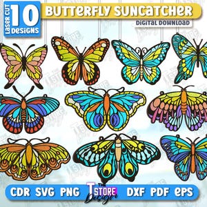 Butterflies suncatcher laser cut bundle, butterfly window ornament, wooden suncatcher design, butterfly wall decor, 3d wooden sun catcher