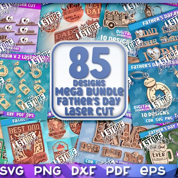 Father's Day Lasercut Mega Bundle | 85 Happy Father's Day Lasercut Designs | 3D Dad Laser Cut SVG | Father's Day Keychain | Huge Bundle