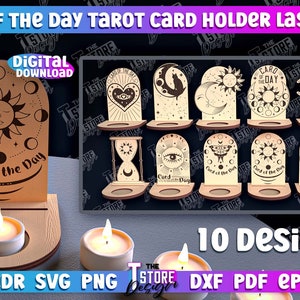 Tarotkarte des Tages Ständer Lasercut l Tarot-Displaykarte mit Kerzenhalter | 3D-Tarot-Laserschnitt | 3D Teelichthalter SVG | Karte des Tages