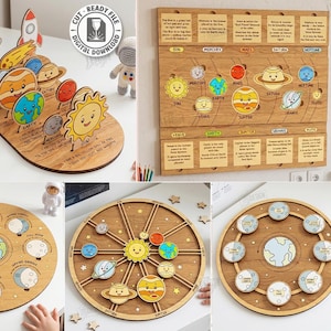 Solar System Learning Board Laser Cut File - Montessori Space Puzzle - Planet Educational Toy - Kids Astronomy Activity svg