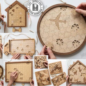 Houten puzzel monster lasergesneden bundel, puzzel sjablonen svg, kinderen lasergesneden, verschillende gevormde puzzelspel, dieren puzzel, bordspel svg