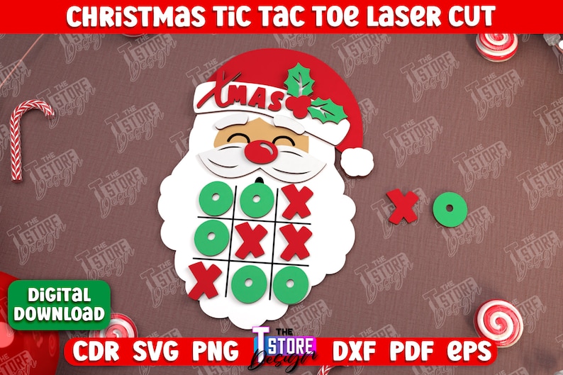 Christmas Tic Tac Toe Laser Cut Bundle, Tic Tac Hohoho SVG, Christmas Tic Tac Toe File