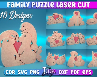 Corte láser de rompecabezas familiar / Diseño SVG de amor / Archivos de corte láser de rompecabezas de amor familiar / Diseño láser SVG