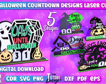 Calendario de Halloween 3D con cuenta regresiva, calendario de Halloween 3D, calendario de Halloween 3D, calendario cortado con láser