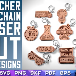 Leraar Sleutelhanger Laser Cut Bundel | Laser Cut SVG Bundel | CNC-bestanden