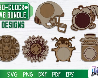 3d Clock SVG Bundle | Wood Laser Cut Design | Clock SVG | SVG Design